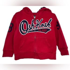 EUC Osh Kosh 2T Red Zip Up Hooded sweatshirt Hoodie Embroidered logo